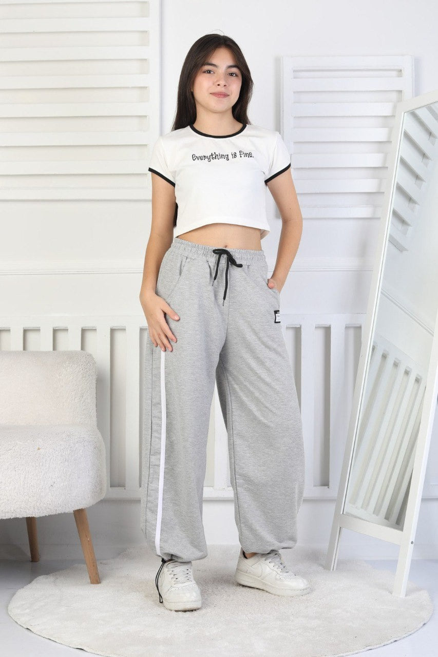 İki İplik Çizgili Kız Çocuk Eşofman Altı