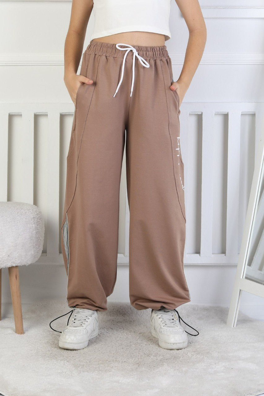 İki İplik Çizgili Baskılı Kız Çocuk Eşofman Altı