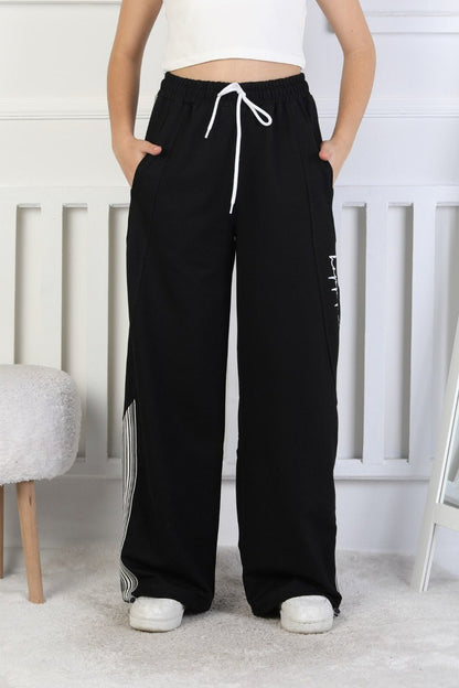 İki İplik Çizgili Baskılı Kız Çocuk Eşofman Altı