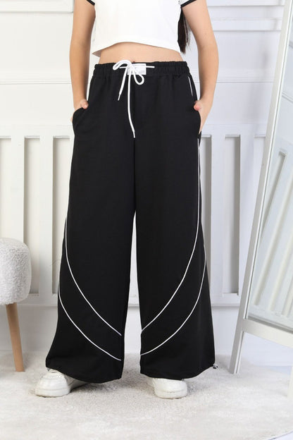 İki İplik Baskılı Çapraz Çizgili Kız Çocuk Eşofman Altı