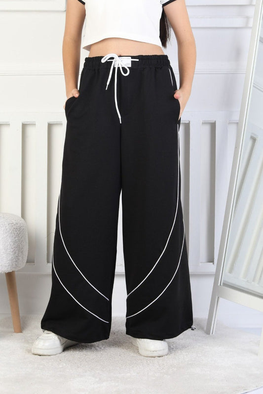 İki İplik Baskılı Çapraz Çizgili Kız Çocuk Eşofman Altı