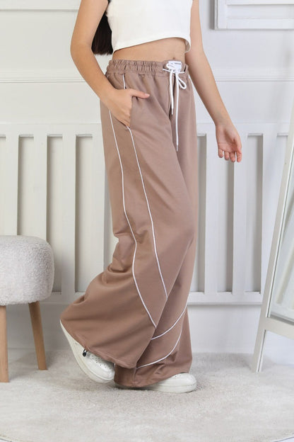 İki İplik Baskılı Çapraz Çizgili Kız Çocuk Eşofman Altı