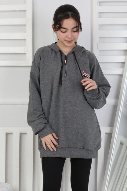 Baskılı Fermuarlı Kapüşonlu Kız Çocuk Sweatshirt