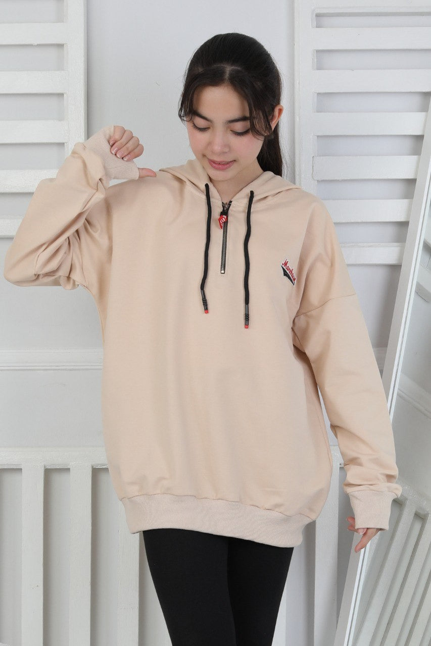 Baskılı Fermuarlı Kapüşonlu Kız Çocuk Sweatshirt