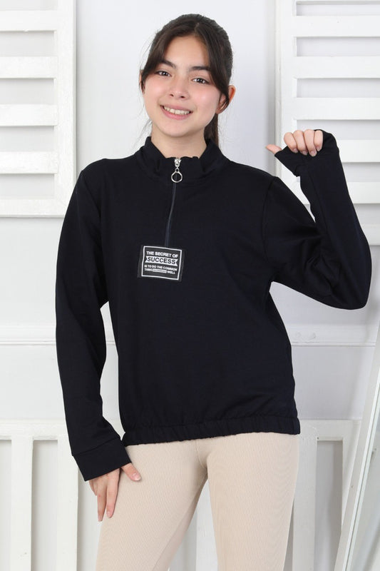 Baskılı Yarım Fermuarlı Kız Çocuk Sweatshirt