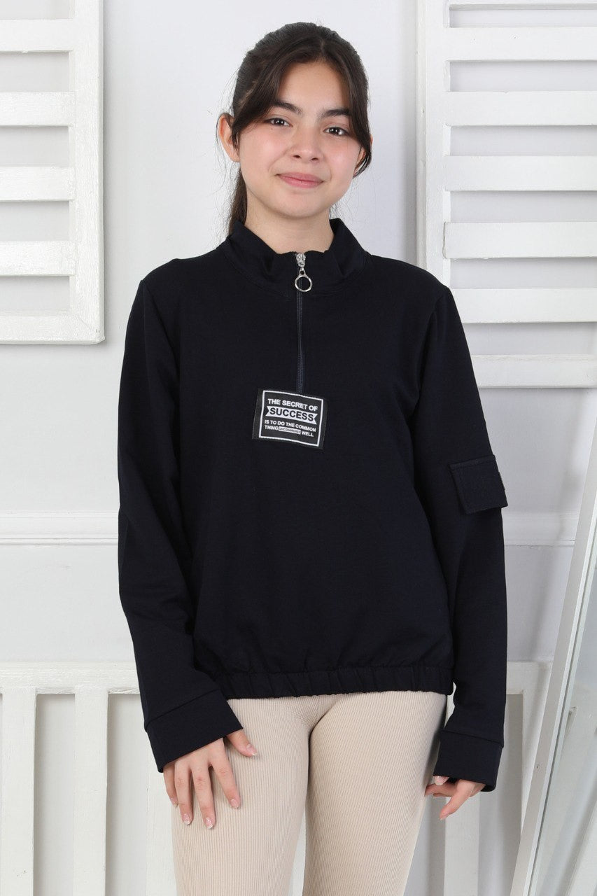 Baskılı Yarım Fermuarlı Kız Çocuk Sweatshirt