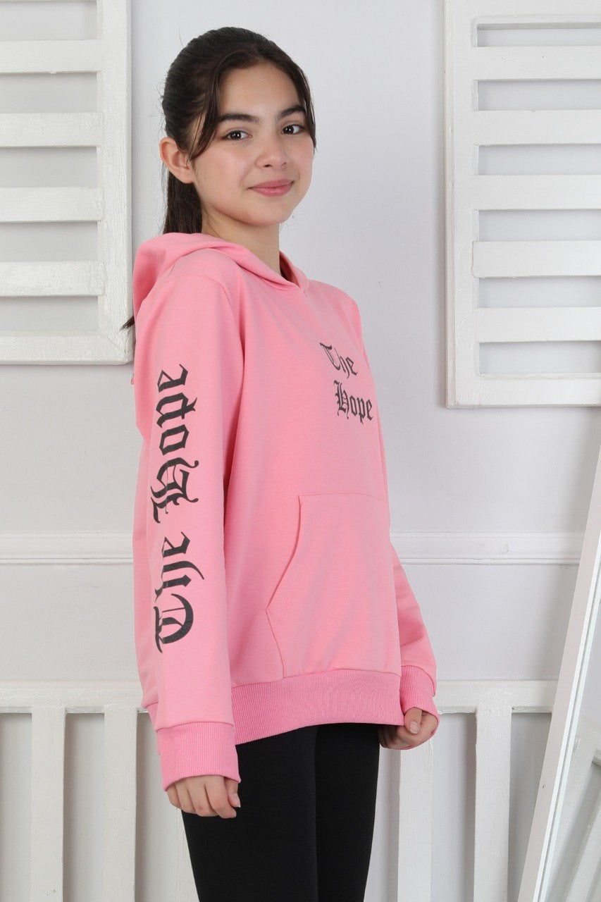 Baskılı Kapüşonlu Kız Çocuk Sweatshirt