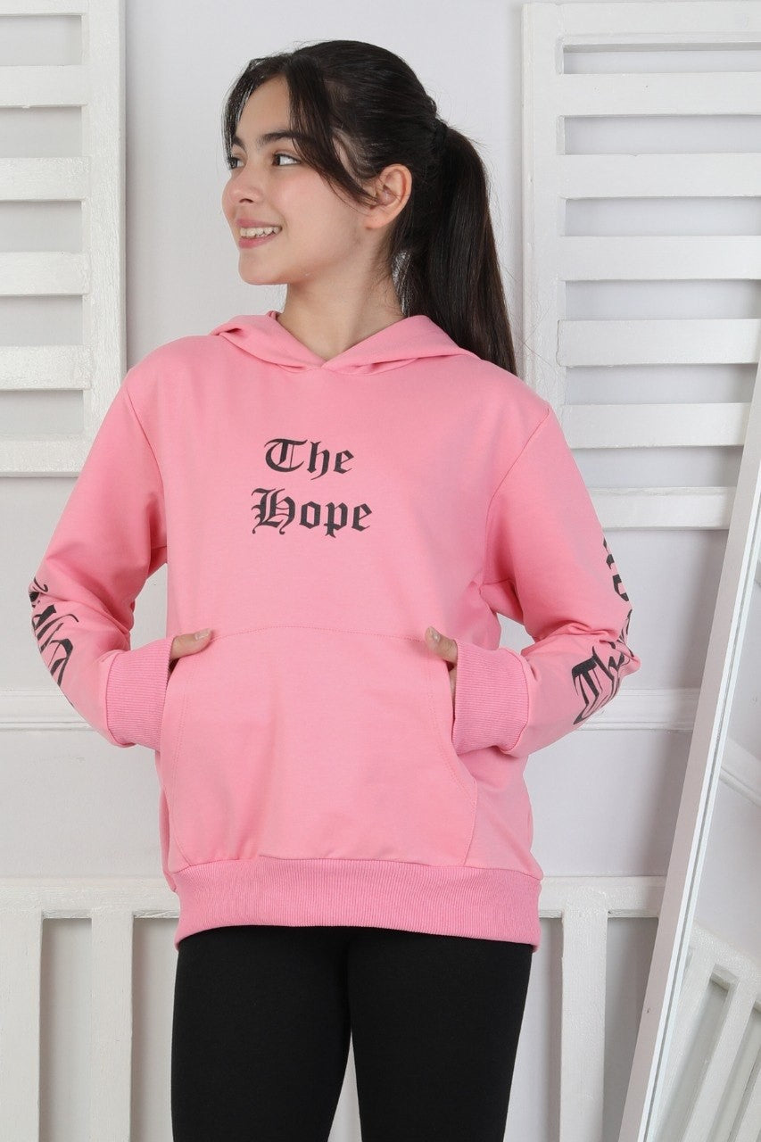 Baskılı Kapüşonlu Kız Çocuk Sweatshirt
