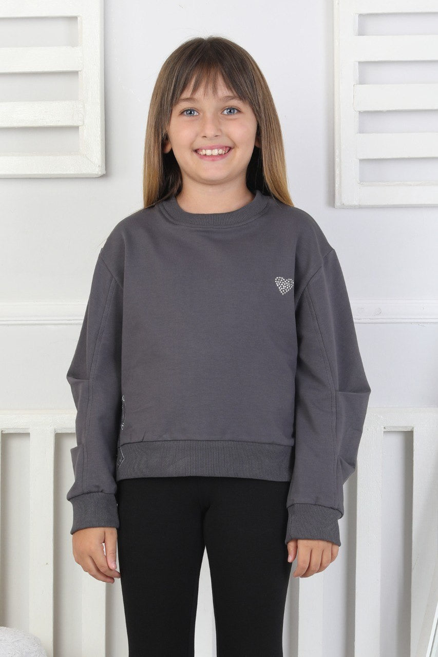 Baskılı Yanı Yırtmaçlı Kız Çocuk Sweatshirt