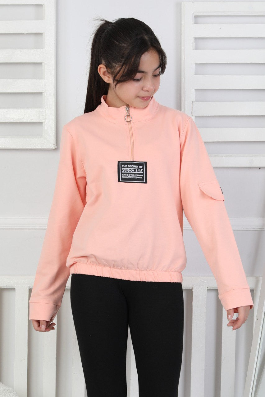 Baskılı Yarım Fermuarlı Kız Çocuk Sweatshirt