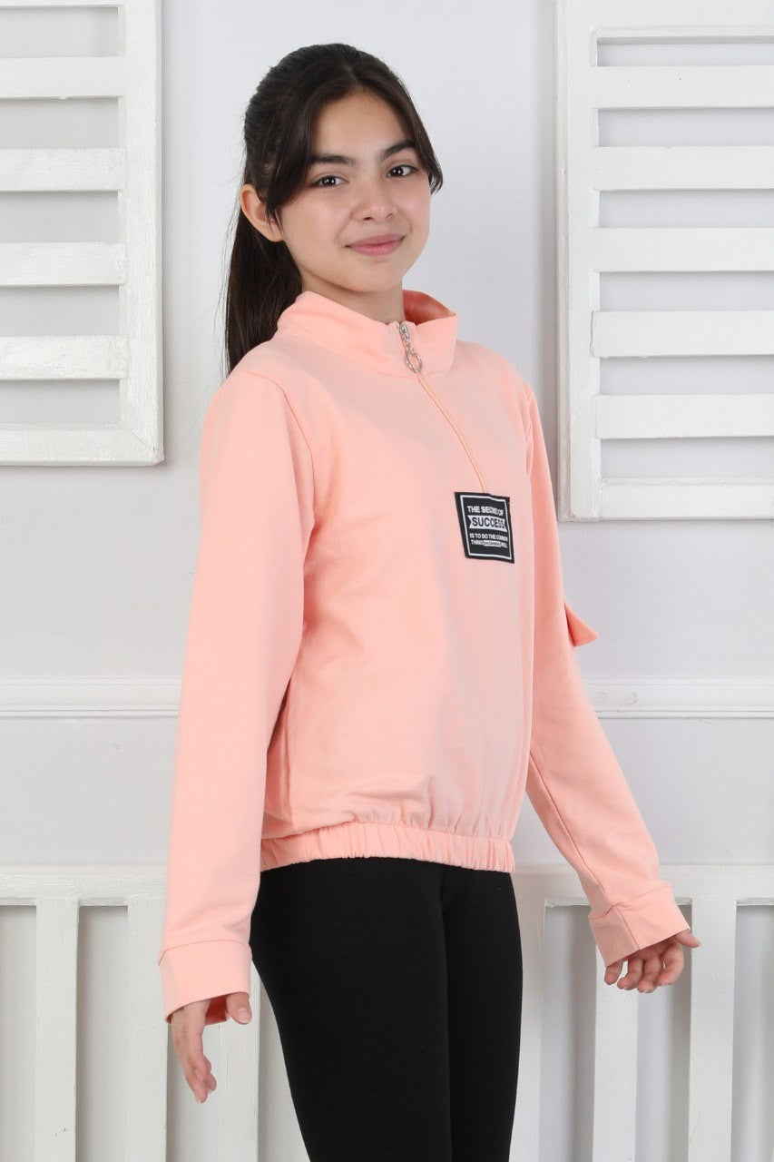 Baskılı Yarım Fermuarlı Kız Çocuk Sweatshirt