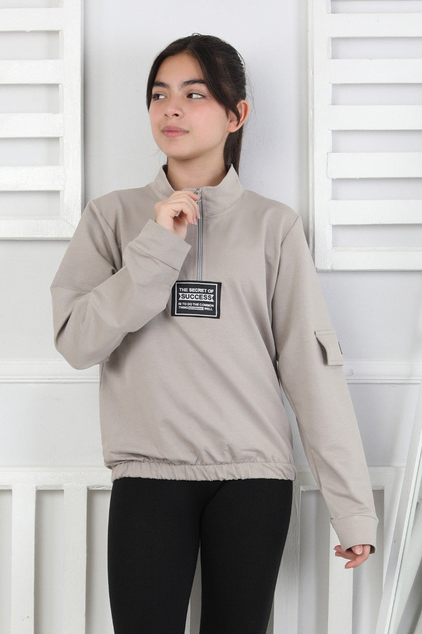 Baskılı Yarım Fermuarlı Kız Çocuk Sweatshirt