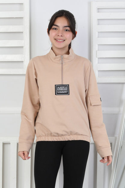 Baskılı Yarım Fermuarlı Kız Çocuk Sweatshirt