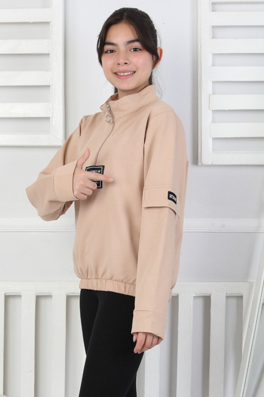 Baskılı Yarım Fermuarlı Kız Çocuk Sweatshirt