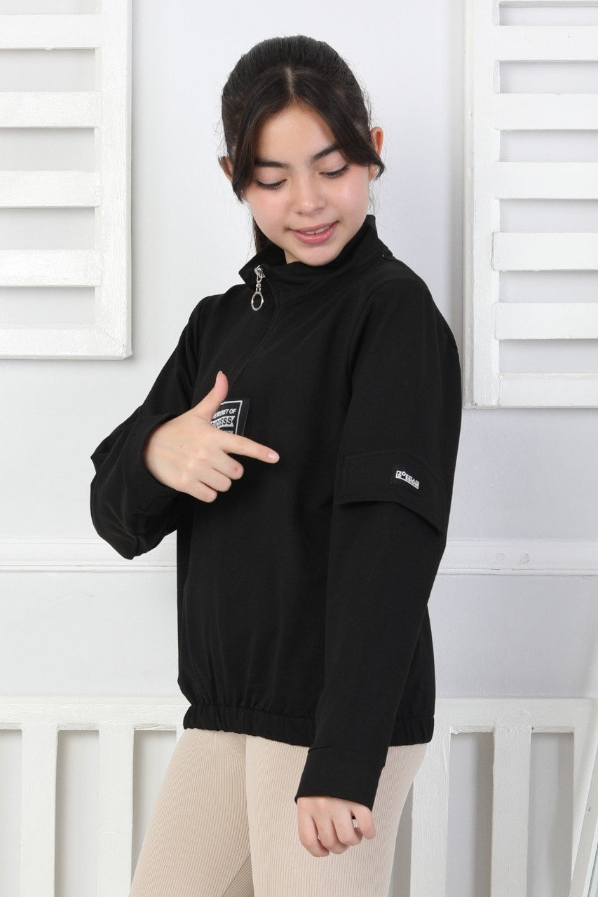 Baskılı Yarım Fermuarlı Kız Çocuk Sweatshirt