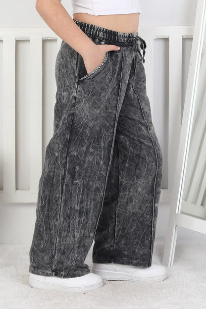 İki İplik Önü Çizgi Detaylı Yıkamalı Kız Çocuk Eşofman Altı