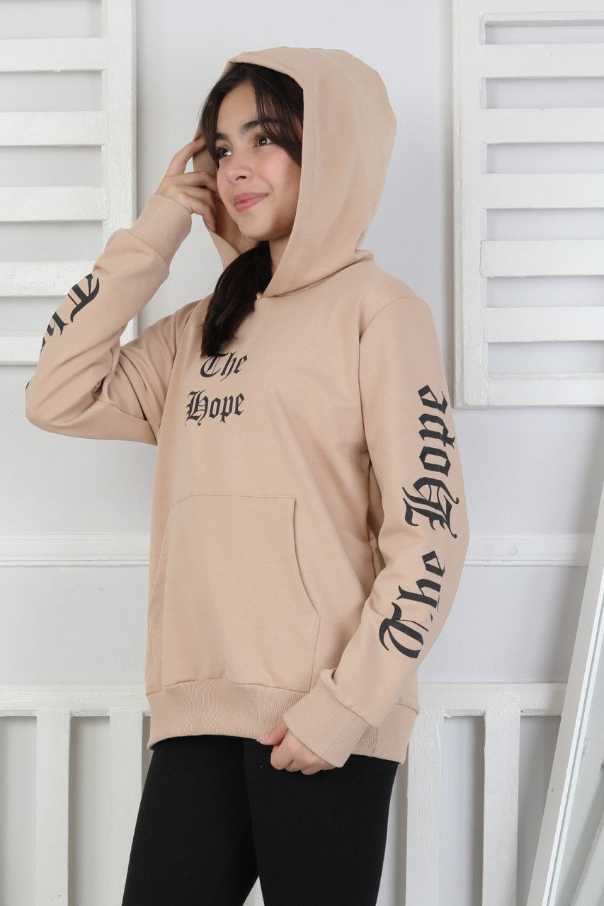Baskılı Kapüşonlu Kız Çocuk Sweatshirt