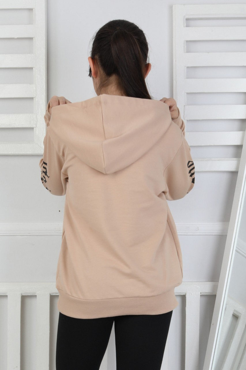 Baskılı Kapüşonlu Kız Çocuk Sweatshirt