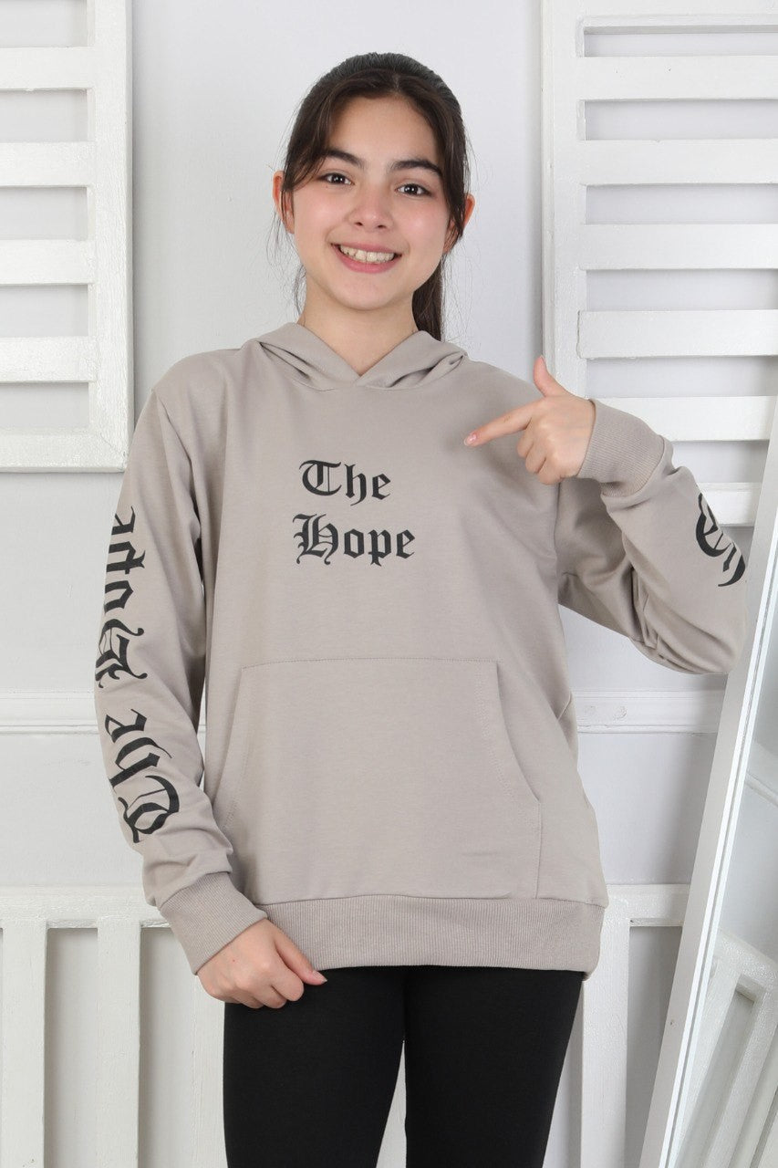 Baskılı Kapüşonlu Kız Çocuk Sweatshirt