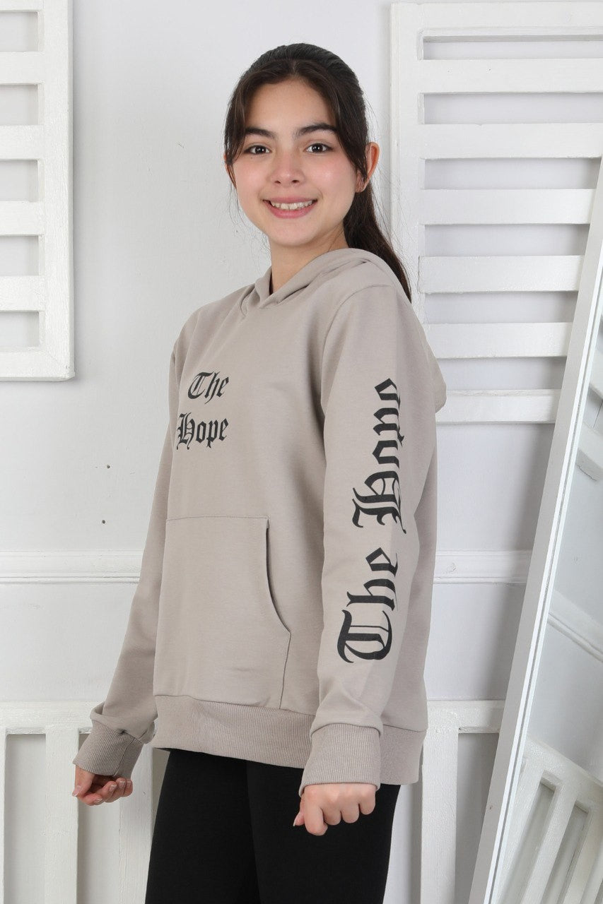 Baskılı Kapüşonlu Kız Çocuk Sweatshirt