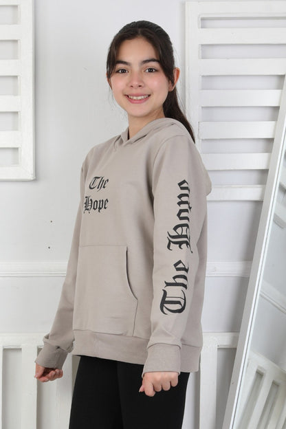 Baskılı Kapüşonlu Kız Çocuk Sweatshirt