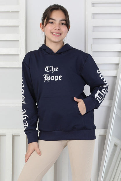 Baskılı Kapüşonlu Kız Çocuk Sweatshirt