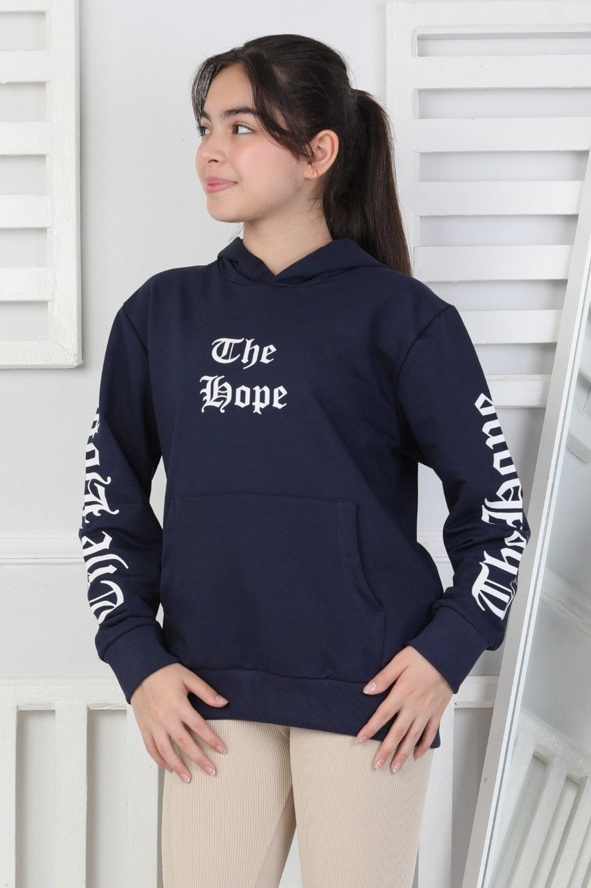Baskılı Kapüşonlu Kız Çocuk Sweatshirt