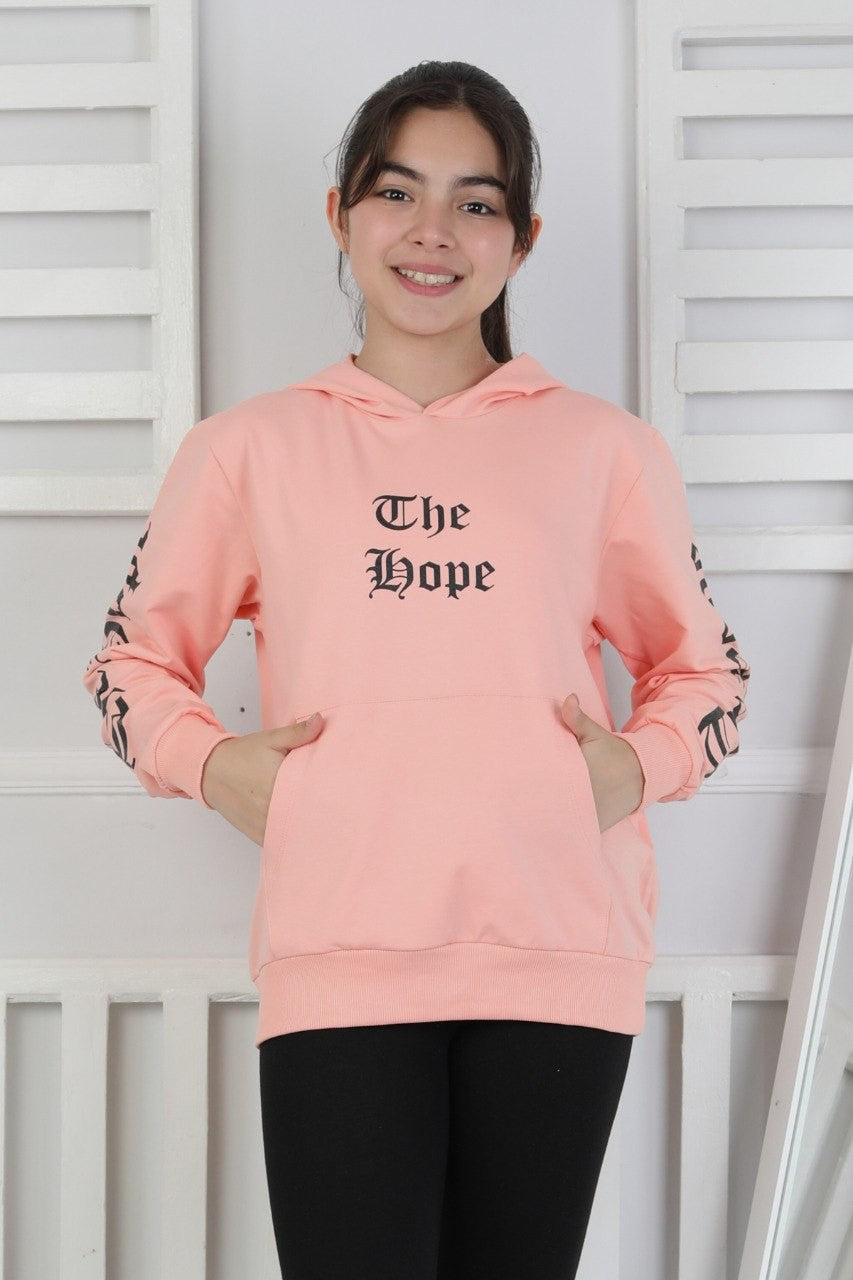 Baskılı Kapüşonlu Kız Çocuk Sweatshirt