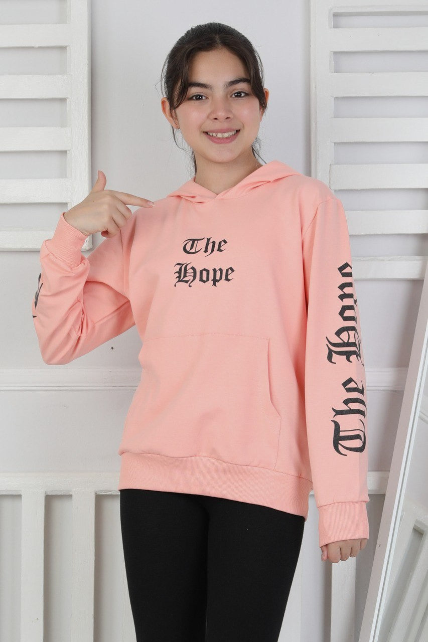 Baskılı Kapüşonlu Kız Çocuk Sweatshirt