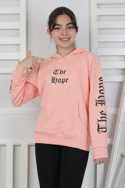 Baskılı Kapüşonlu Kız Çocuk Sweatshirt