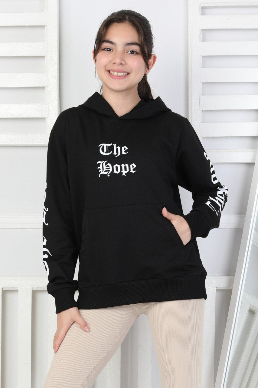 Baskılı Kapüşonlu Kız Çocuk Sweatshirt