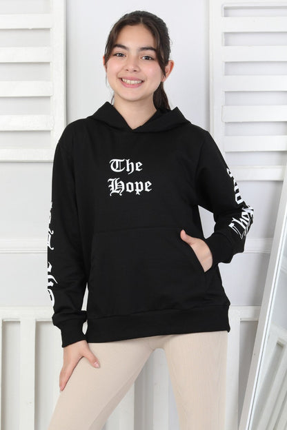 Baskılı Kapüşonlu Kız Çocuk Sweatshirt