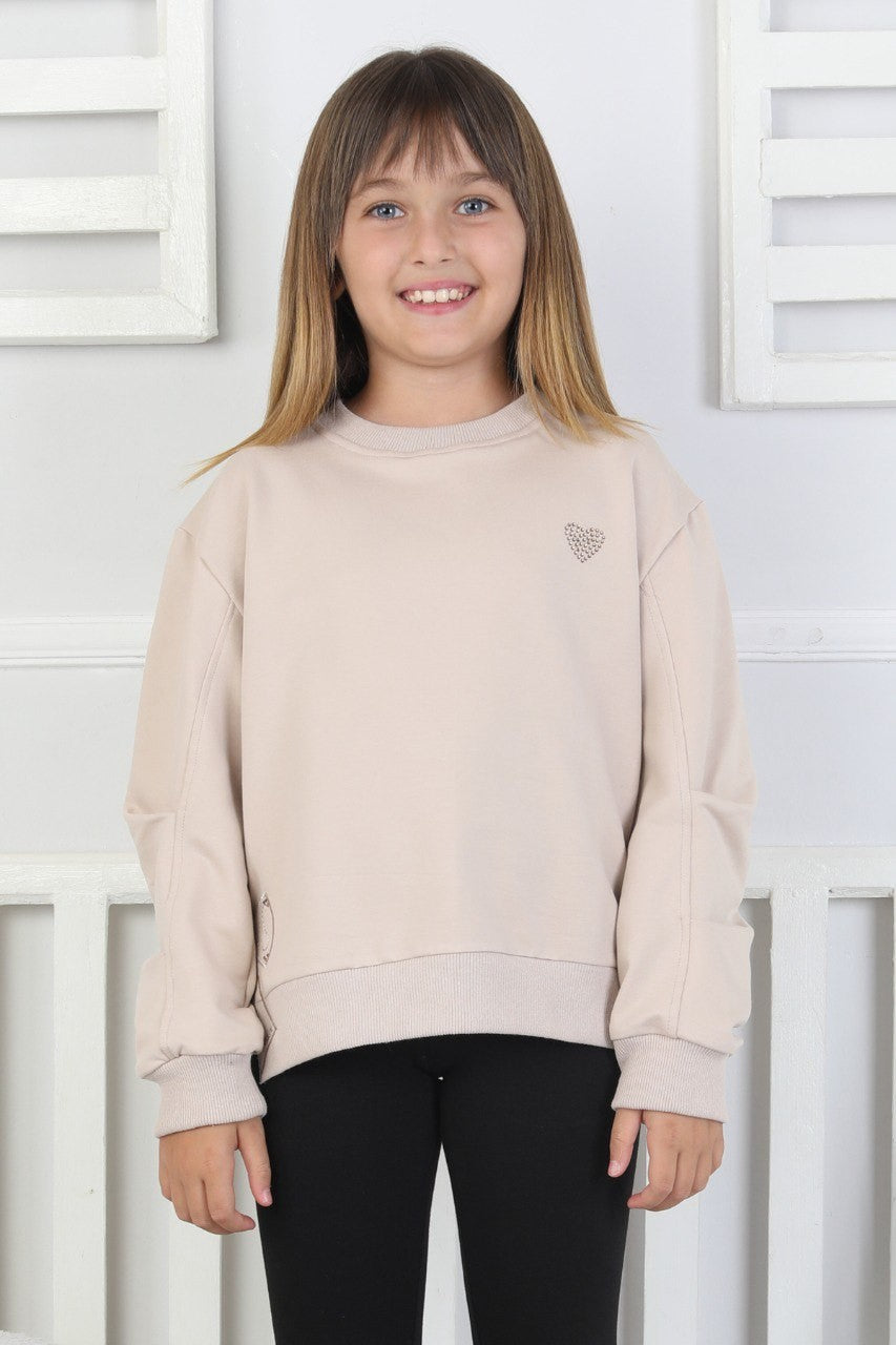 Baskılı Yanı Yırtmaçlı Kız Çocuk Sweatshirt