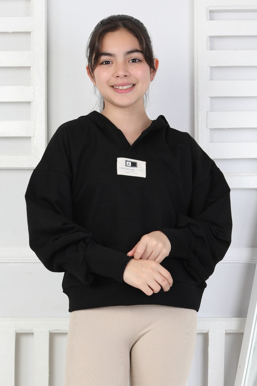 Baskılı Kapüşonlu Kız Çocuk Sweatshirt