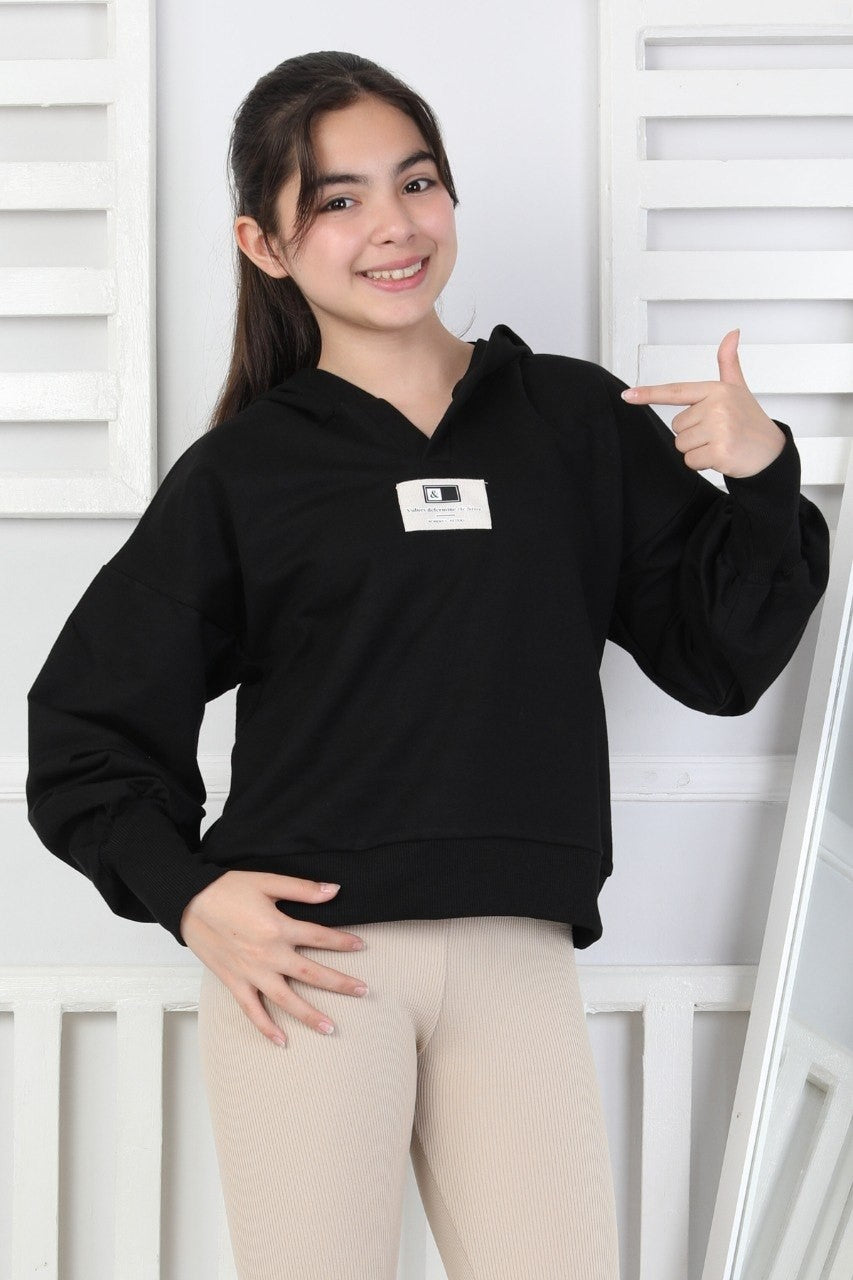 Baskılı Kapüşonlu Kız Çocuk Sweatshirt