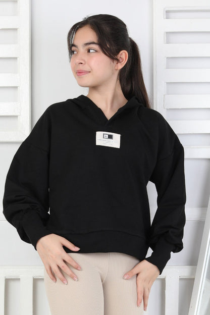 Baskılı Kapüşonlu Kız Çocuk Sweatshirt