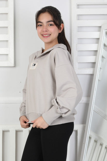 Baskılı Kapüşonlu Kız Çocuk Sweatshirt