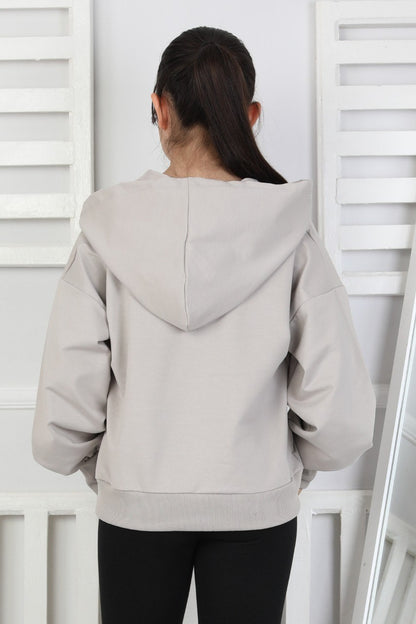 Baskılı Kapüşonlu Kız Çocuk Sweatshirt