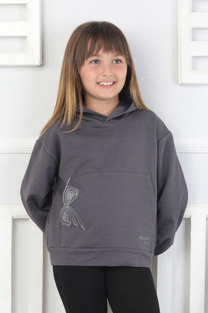 Kapüşonlu Baskılı Kız Çocuk Sweatshirt