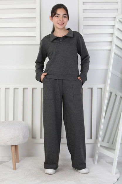 Yakalı Cepli Bol Paça Kız Çocuk Takım