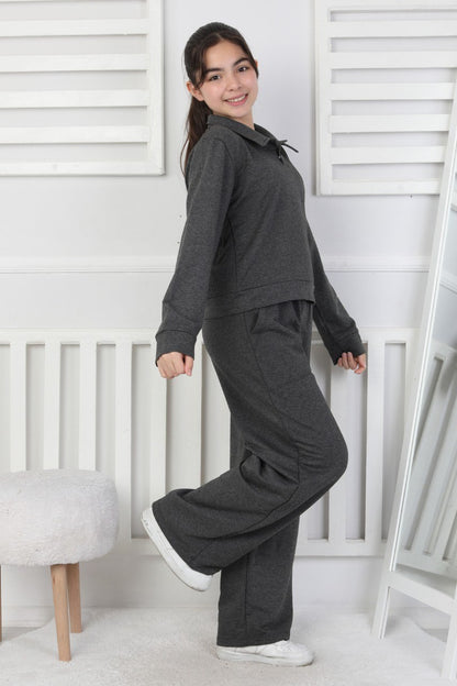 Yakalı Cepli Bol Paça Kız Çocuk Takım