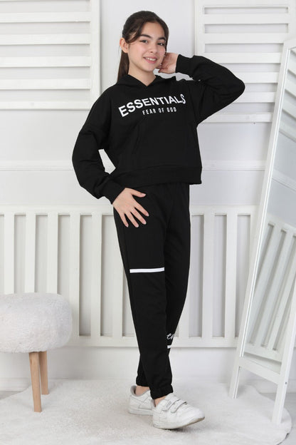 İki İplik Kapüşonlu Baskılı Kız Çocuk Takım