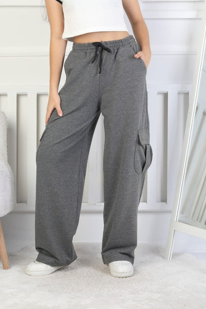 İki İplik Kargo Çepli Kız Çocuk Eşofman Altı