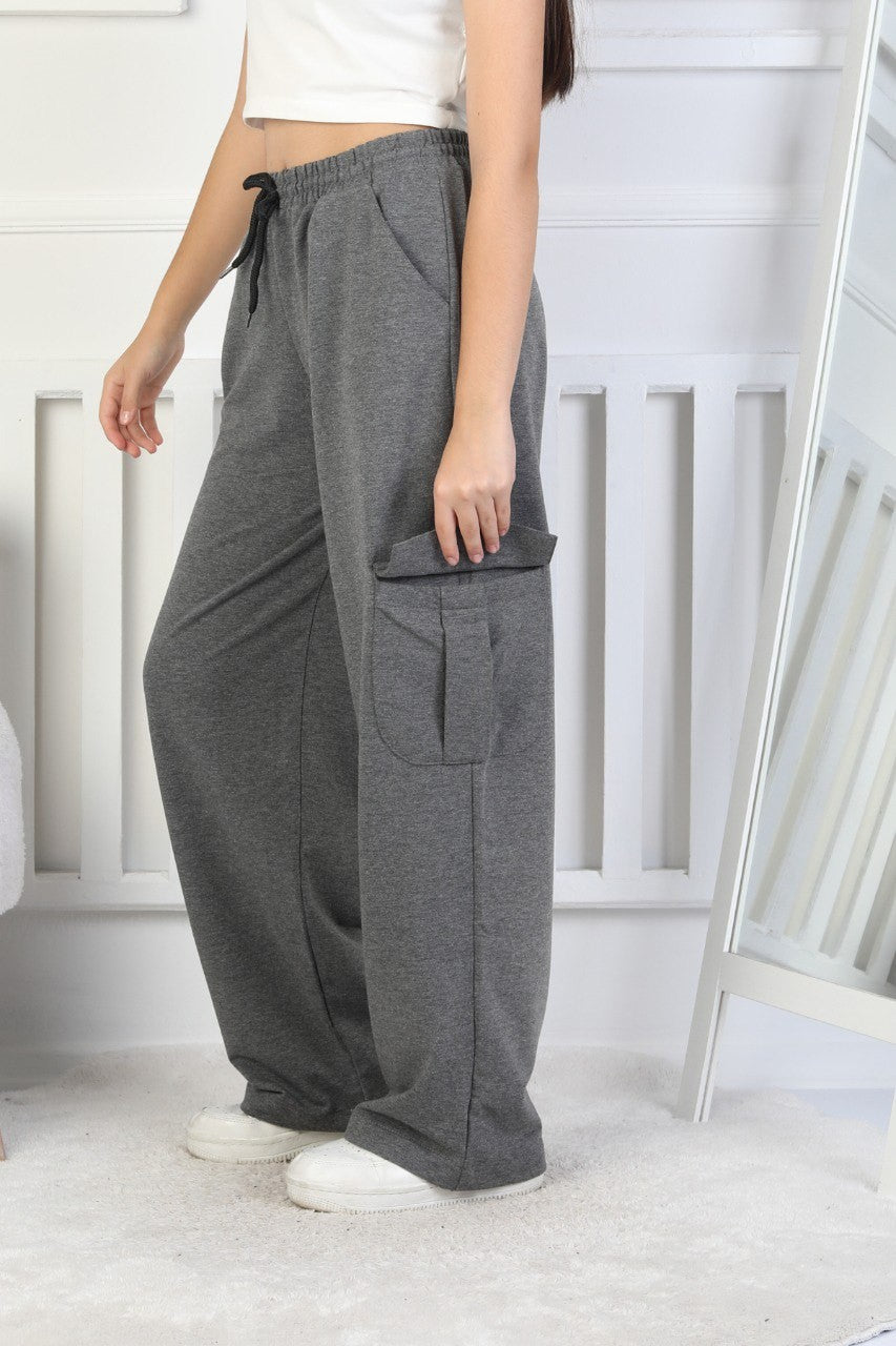 İki İplik Kargo Çepli Kız Çocuk Eşofman Altı