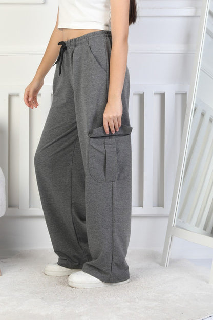 İki İplik Kargo Çepli Kız Çocuk Eşofman Altı