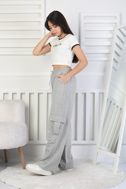 İki İplik Kargo Çepli Kız Çocuk Eşofman Altı