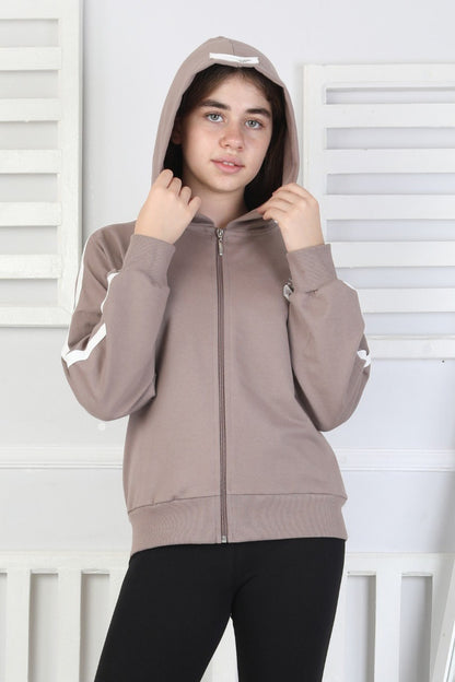 Kapüşonlu Fermuarlı Baskılı Kız Çocuk Sweatshirt