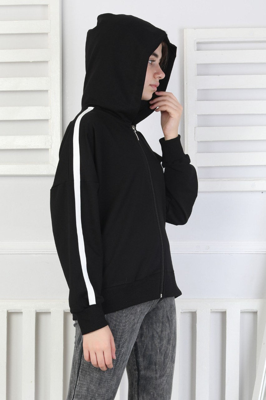 Kapüşonlu Fermuarlı Baskılı Kız Çocuk Sweatshirt