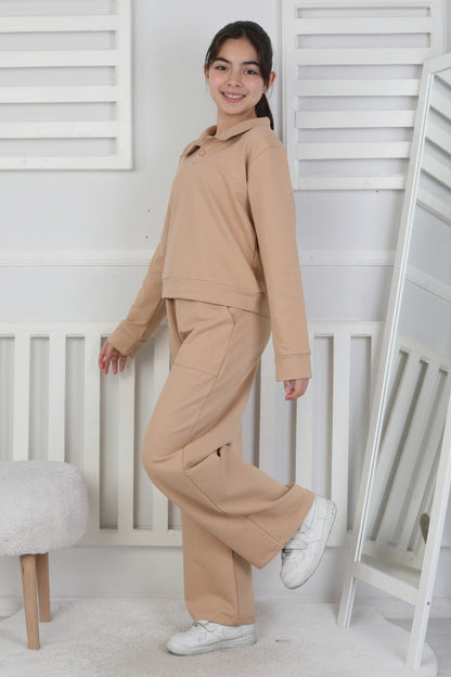 Yakalı Cepli Bol Paça Kız Çocuk Takım