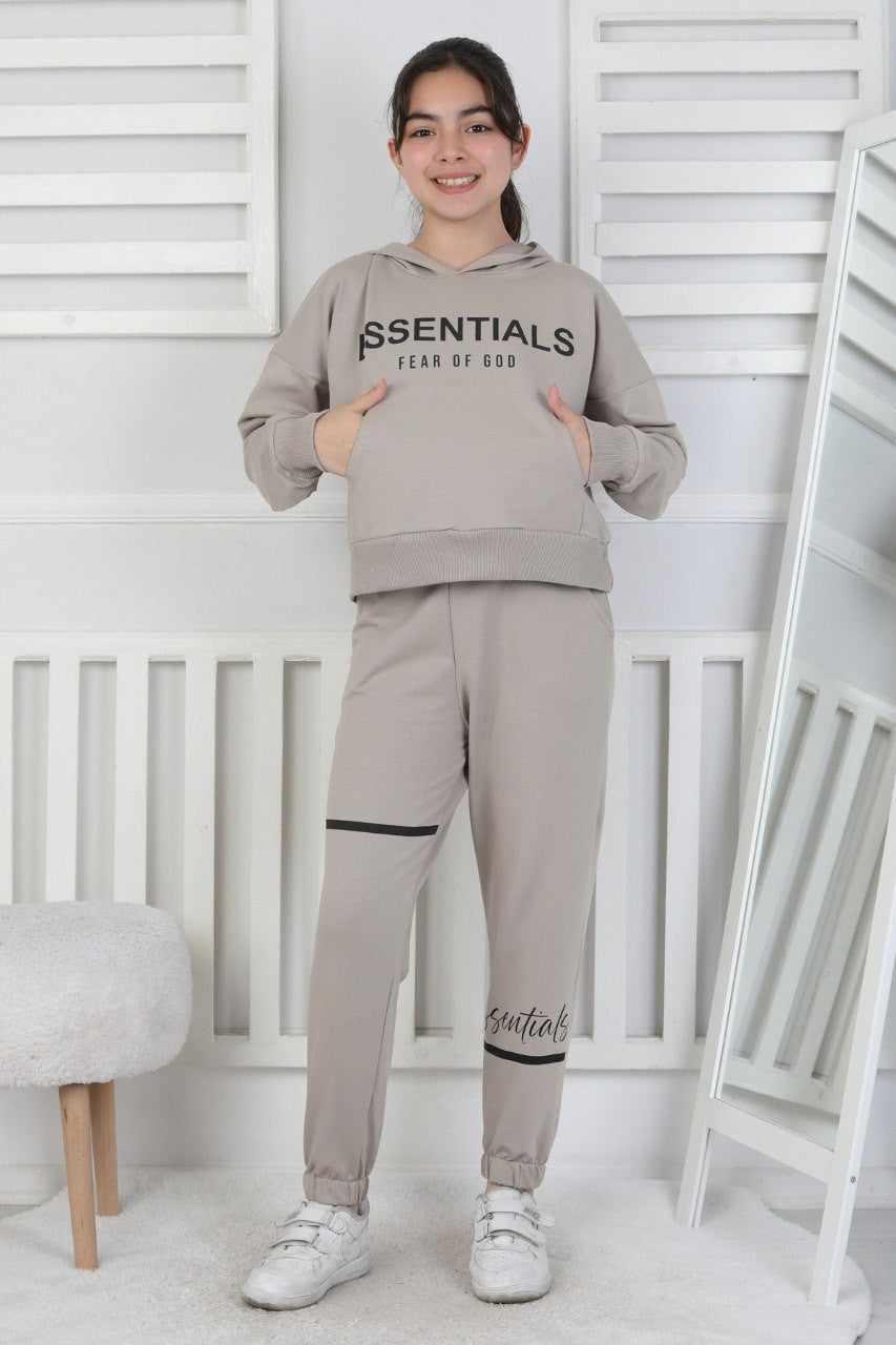 İki İplik Kapüşonlu Baskılı Kız Çocuk Takım